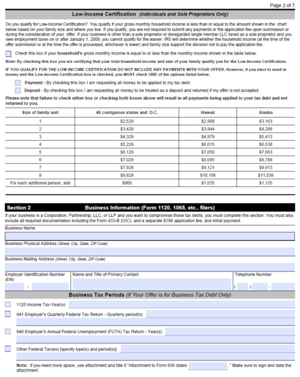 form 656: offer in compromise page 2